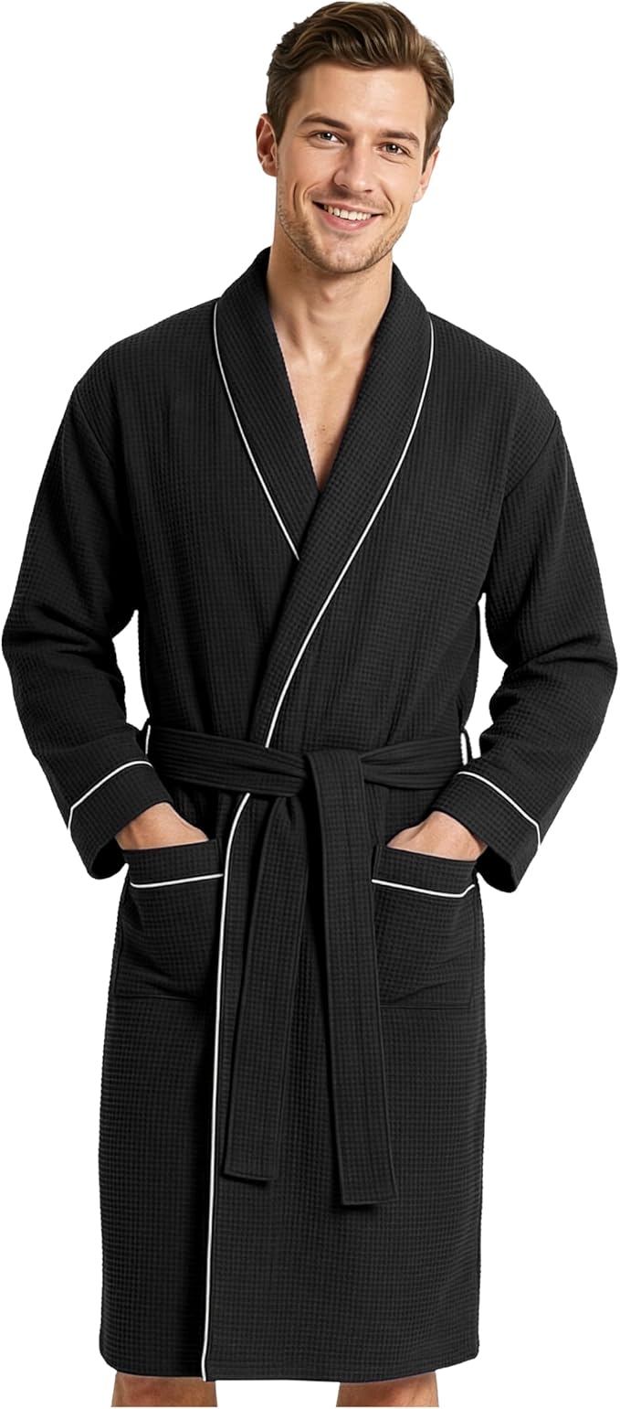 Get Trend Waffle Robes for Men M-3XL, Lightweight Soft Bathrobes, Cozy House Coat for Spa, Shower & Hotel