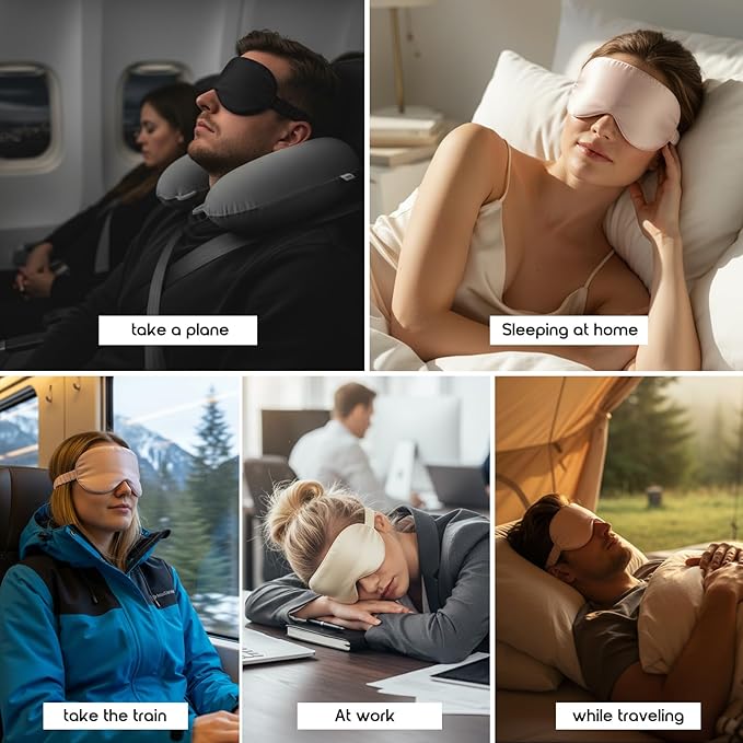 Luxury 22 Momme Mulberry Silk Eye Mask for Women Men Blindfold with Elastic Strap,100% Pure Silk Travel Eye Covers Light Blocking Lightweight Cooling Soft Night Eyeshade Sleep Masks,Beige