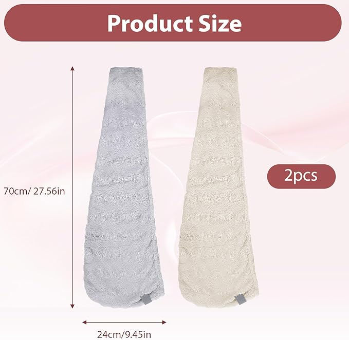 2 Pack Microfiber Hair Towel Wrap for Women, Hair Towel Wrap Super Absorbent Quick Dry Turban for Curly Straight Long Short Thick Wet (27.6" x 9.4")