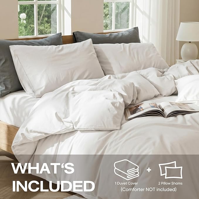 100% Pure French Flax Linen Blend Duvet Cover Set King Size, 3-Piece Breathable Bedding Set with Long Zipper Closure & Corner Ties, Soft, Lightweight & Durable Bedding Ideal for Hot Sleepers