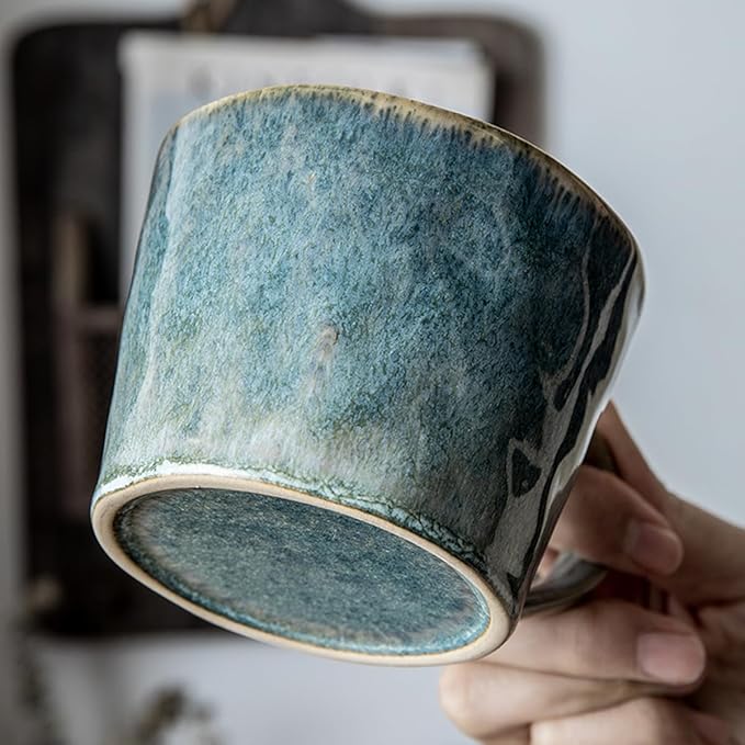 Ceramic Coffee Mug, 12 oz Tea Cup with Handle, Vintage Coffee Cup for Office and Home, Dishwasher and Microwave Safe, Sage Green