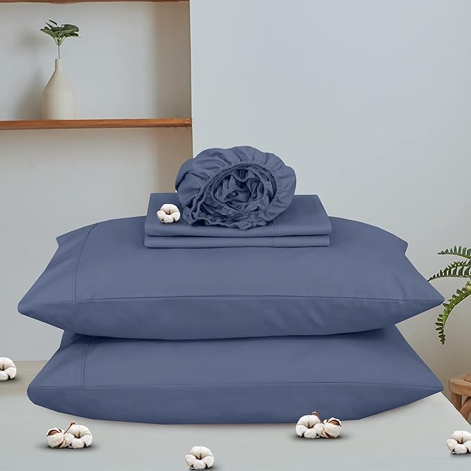 RUVANTI 100% Cotton Organic Percale Sheets Full Size – Crisp Cooling Bed Sheets for Hot Sleepers, Deep Pocket 15”, Soft Peach Finish, Breathable & Durable Hotel-Style 4 Pcs, Wild Wind