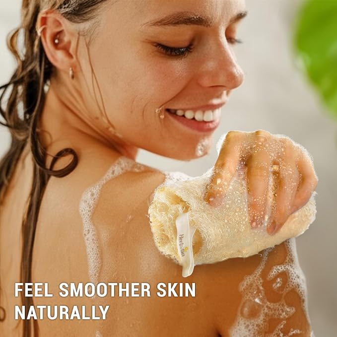 Natural Vietnamese Loofah Sponge, 100% Plant-Based Luffa Exfoliating Body Scrubber for Shower, Multi-Functional for Kitchen, Ideal for Men & Women, Spa & for Pet (Pack 4)