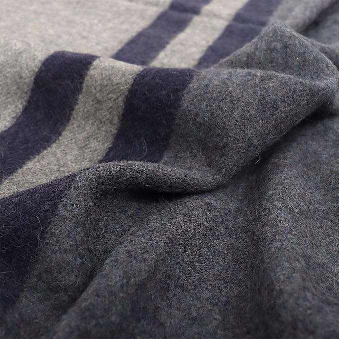 Superfine Alpaca Wool Throw Blanket - Lightweight Alpaca Merino Wool Throw Blankets | Soft Peruvian Alpaca Blanket Wool Blanket Striped Design 63" x 52" (Blue Jean/Soft Gray/Navy Blue)