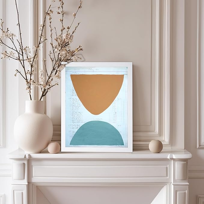 Monem Art Abstract Ledger Paper Geometric Print - Modernist Organic Shapes Art Poster - Wall Decor for Office, Living Room or Studio - 12x16 White Framed Wall Art by Renee Stramel