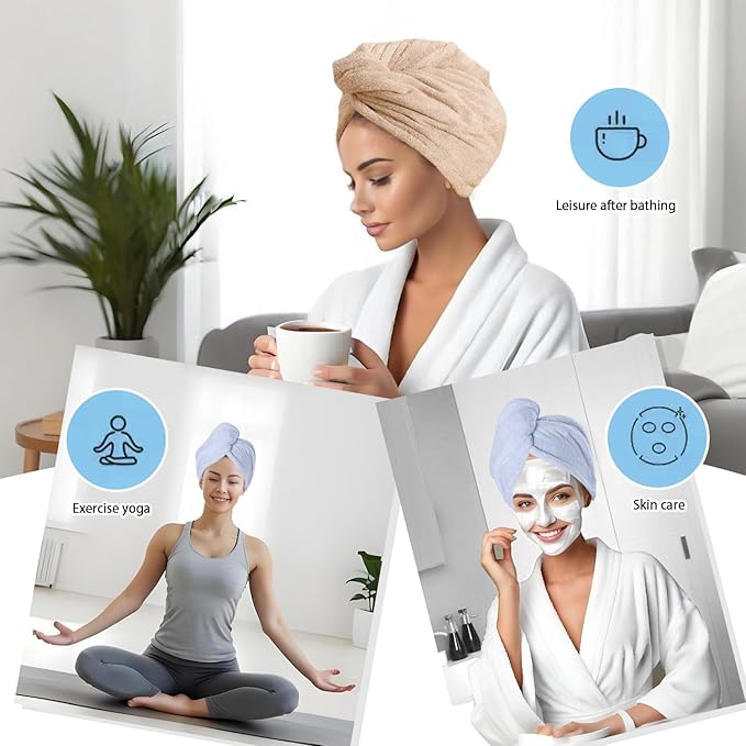 Microfiber Hair Drying Towel Wrap for Women, Hair Turbans Towel for Wet Hair,turbie Twist Hair Towels(The Color of the Picture is for Reference only) (Blue,Brown)