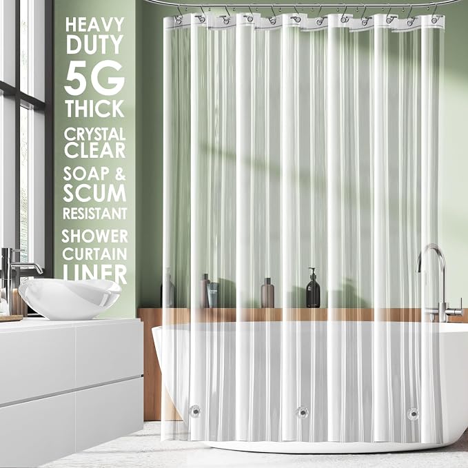 Clara Clark Clear Shower Curtain Liner - 72x72 Lightweight, Waterproof PEVA with 3 Magnets