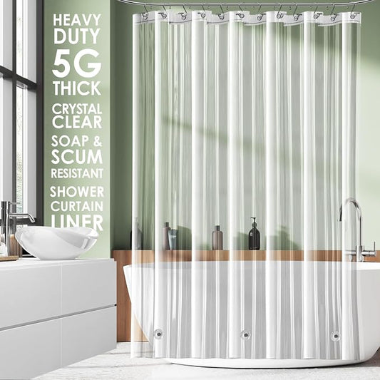 Clara Clark Clear Shower Curtain Liner - 72x72 Lightweight, Waterproof PEVA with 3 Magnets