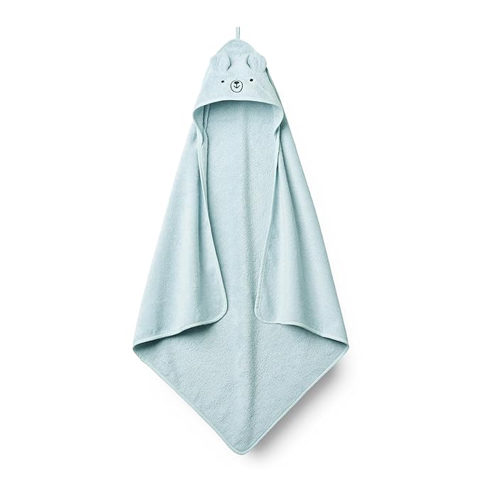 Hooded Baby Towel – 100% Organic Cotton Baby Bath Towels – Baby Boy Newborn Essentials - Super-Soft and Absorbent. (Bear - Baby Blue)