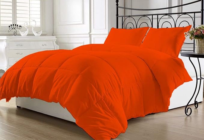 Luxurious and Hypoallergenic 600 Thread Count 1 Piece Down Alternative Comforter 100% Egyptian Cotton Solid (King/Cal King, Orange)