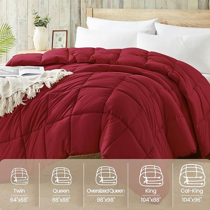 Homelike Moment Twin Comforter Duvet Insert - Red Down Alternative Bed Comforter Twin Size, Lightweight Bedding Comforters Quilted All Season All Season Solid Red