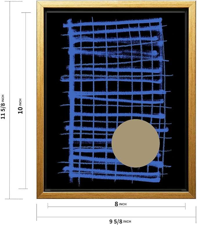 Monem Art Blue Grid Abstract Geometric Print - Modern Minimalist Art Poster - Wall Decor for Living Room, Bedroom or Office - 8x10 Gold Framed CANVAS Wall Art by Mareike Bohmer