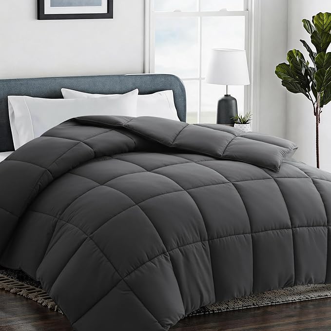 COHOME Oversized Queen Size Comforter, All-Season Quilted Down Alternative Duvet Insert, Luxury Hotel GentleSoft Comforter with Anti-Clump Tech & 8 Tabs - Reversible - Dark Grey 98 x98 inches