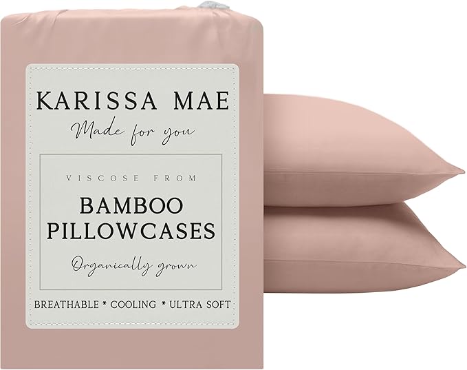 KARISSA MAE Pure Viscose from Bamboo Queen Size Pillowcase Set | 100% FSC Certified | Luxuriously Soft | Cooling | [Dusty Rose]