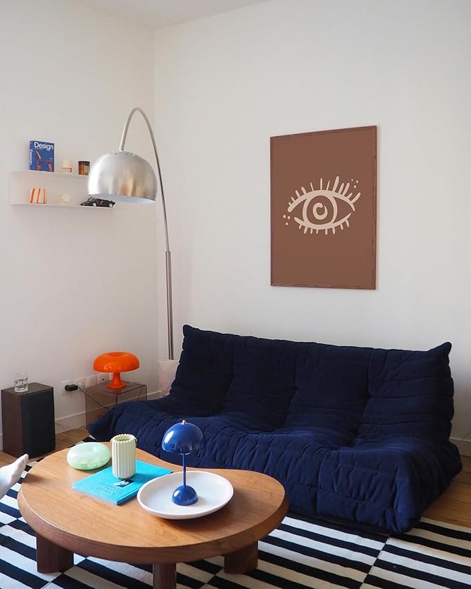 Mystical Evil Eye Wall Art Nazar Protection Symbol Earth Tones Terracotta Mid Century Modern 24x36 Inch Oak Wood Walnut Framed Boho Spiritual Decor Print for Home