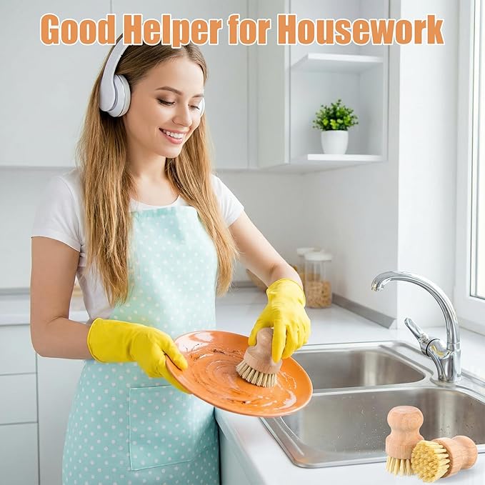 12 Packs Bamboo Scrub Brush for Dishes, 2 Pcs Natural Dish Brush with Sisal Bristles, Wooden Dish Scrubber for Pots, Pans & Vegetables, Eco-Friendly Kitchen Cleaning Tools