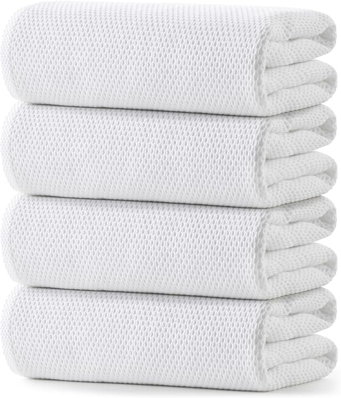 REDKISS 100% Cotton Waffle Weave Bath Towels 4 Pack - 27.5x55 Inches| Lightweight, Quick Dry & Highly Absorbent,Perfect for Spa, Gym, Travel, Guest Bathroom-White