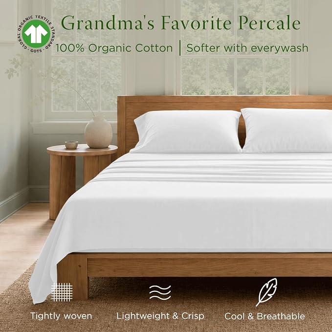 Threadmill 100% Organic Cotton Sheets for Queen Size Bed | GOTS Certified - Percale Sheets Queen - Soft Cooling Sheet - Deep Pockets | 4 Piece Set