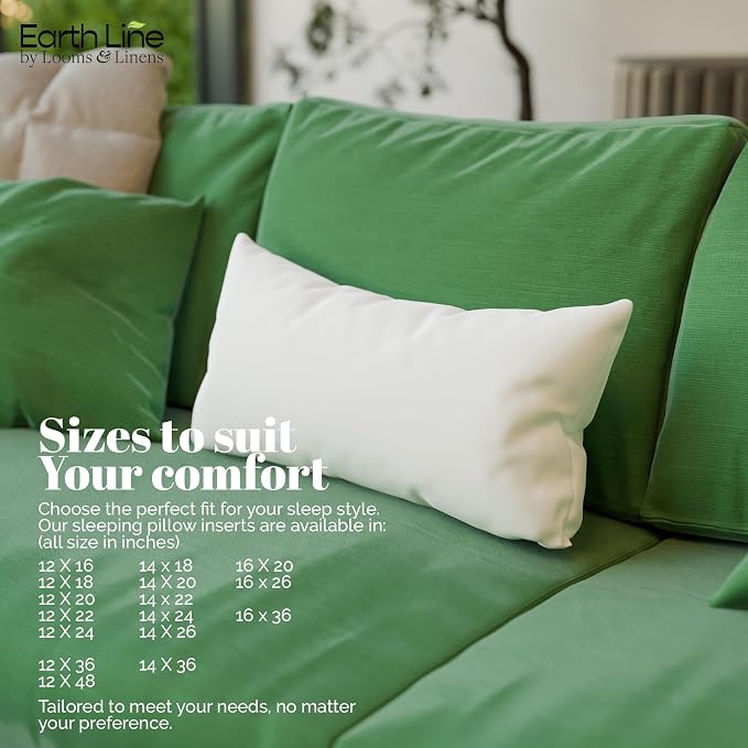 Looms & Linens 12x48 inch Long Lumbar Support Pillow Insert with Natural Cotton Pillow Stuffing and Sateen Cotton Pillow Shell - Pack of 1 Lumbar Sham Insert