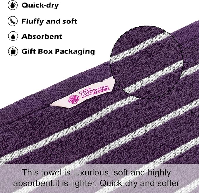 CASA COPENHAGEN Ecstatic 6Pcs 100% Egyptian Cotton Large Designer Towels Gift Set- Plum, 600GSM, 2Bath 2Hand 2Washcloths, Bath Towels for Bathroom Set for Women & Men