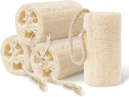 Natural Loofah Sponge Exfoliating Body Scrubber,4"Organic Egyptian Loofah for Men Women,Reusable Bath Sponge for Shower Face, Back & Body,Eco-Friendly Bath Loofah for Deep Cleansing &Smooth Skin 4Pcs