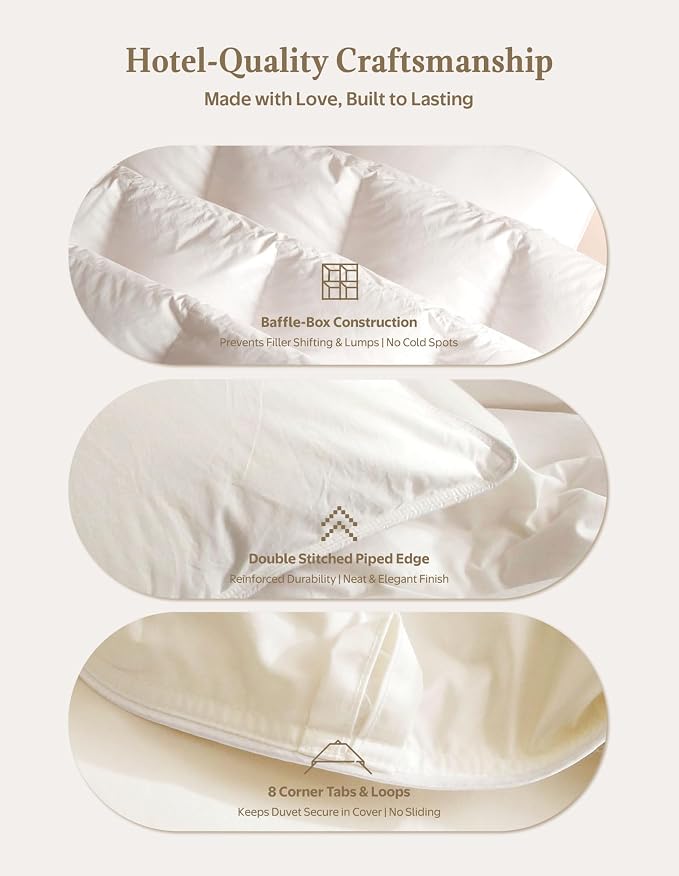 APSMILE Goose Feather Down Fibers Comforter Oversized King Size, Organic Cotton Duvet Insert, All Season Warmth, Baffle Box, Quill-Free Soft Fluffy Hotel Bed Comforter (Ivory White, 120x98 Inch)