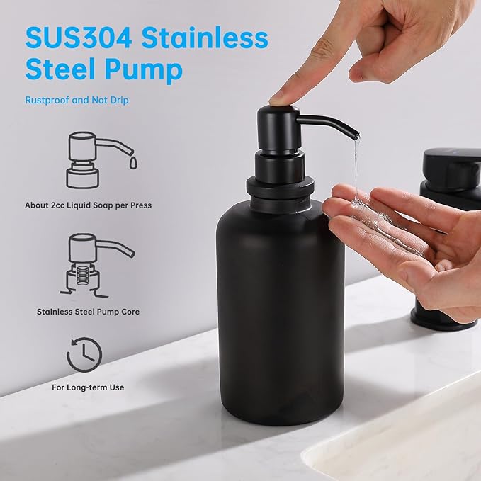 Matte Black Soap Dispenser for Bathroom Kitchen, 17 OZ Liquid Soap Dispenser Large Capacity Cylindrical with Stainless Steel Pump for Dish Hand Soap Vanity Countertop