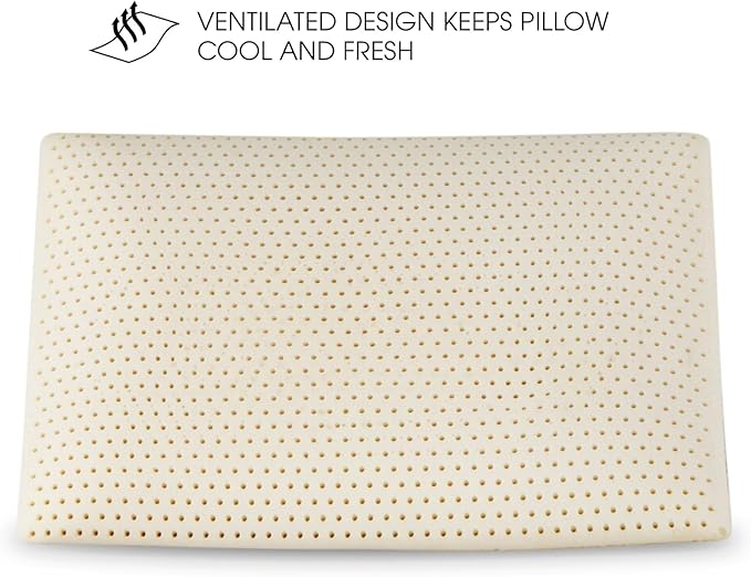 100% Natural Talalay Latex Pillow, Luxury Support Sleeping Bed Pillow for Side, Back, and Stomach Sleepers, Latex Foam Pillow, Removable Breathable Cotton Cover (1, Queen (High Loft))