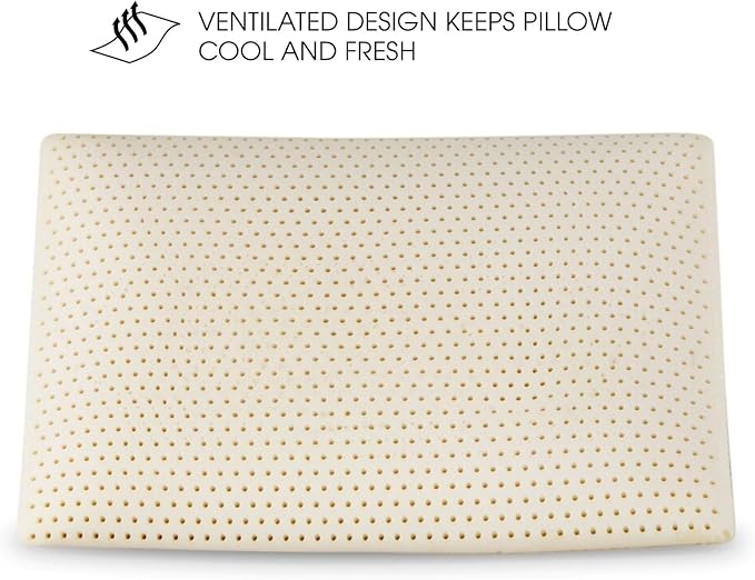 100% Natural Talalay Latex Pillow, Luxury Support Sleeping Bed Pillow for Side, Back, and Stomach Sleepers, Latex Foam Pillow, Removable Breathable Cotton Cover (1, King (Low Loft))