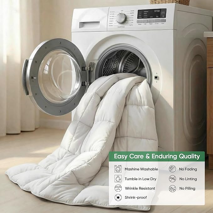 Cooling All-Season Down Alternative Comforter, Silver-Treated Lightweight Duvet Insert, Cool-to-The-Touch Bedding, 100% Bamboo Viscose Outer Cover - White, Queen