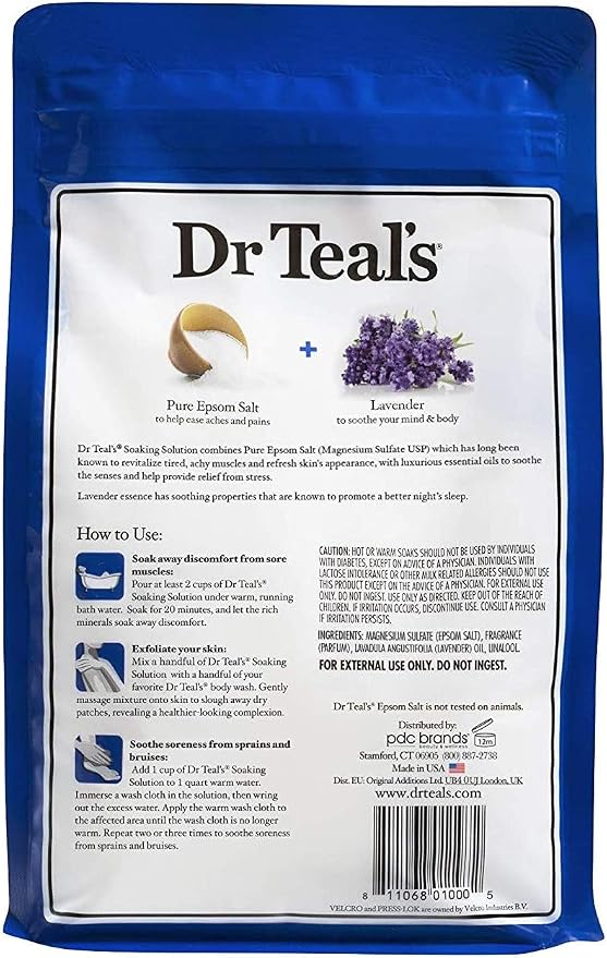Dr. Teal's Pure Epsom Salt Soaking Solution Gift Set (2 Pack, 3lbs ea.) - Soothe & Sleep Lavender, Cannabis Sativa Hemp Seed Oil with Essential Oil Blend - Nourish Skin & Promote a Better Nights Sleep