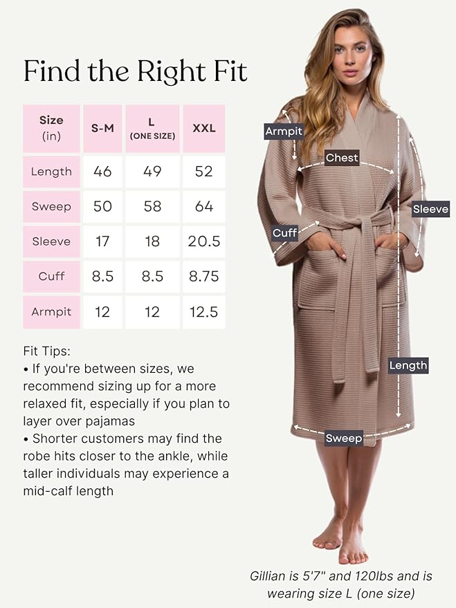Turquaz Lightweight Waffle Knit Kimono Bathrobe - Soft Cotton Blend Spa Robe, Fast-Drying Full-Length Unisex Robes for Women