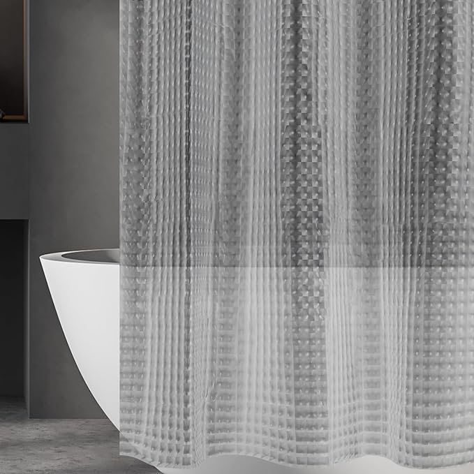 3D Crystal Grey Plastic Shower Curtain Liner, 72x72 Inch Thin Lightweight Ice Cube Plastic Bathroom Shower Showroom Inner Curtain with Rustproof Metal Grommet Holes and Weighted Magnets