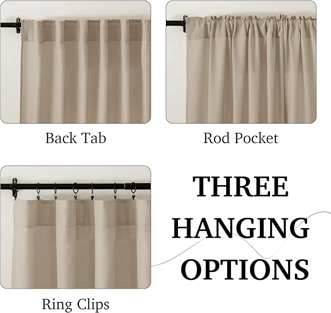 RYB HOME Guaze Burlap Curtains 95 inches Long, Large Window Treatment Back Tab Thick Linen Texture Fabric Privacy Added Drapery for Sliding Glass Door, Taupe, W 52 x L 95 inches, 2 Panels Set