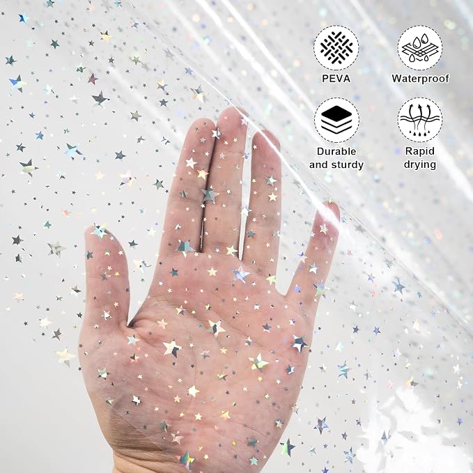 PEVA Shower Curtain, Water Repellent Premium Bathroom Shower Curtain with 3 Magnetic Weights for Shower Stall, Bathtubs