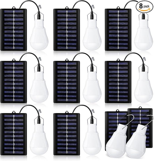 VIHOSE 8 Pcs Solar Light Bulbs Solar Powered Light Portable Emergency LED Bulb Waterproof for Camping Tent Indoor Outdoor Shed Night Fishing Chicken Coop