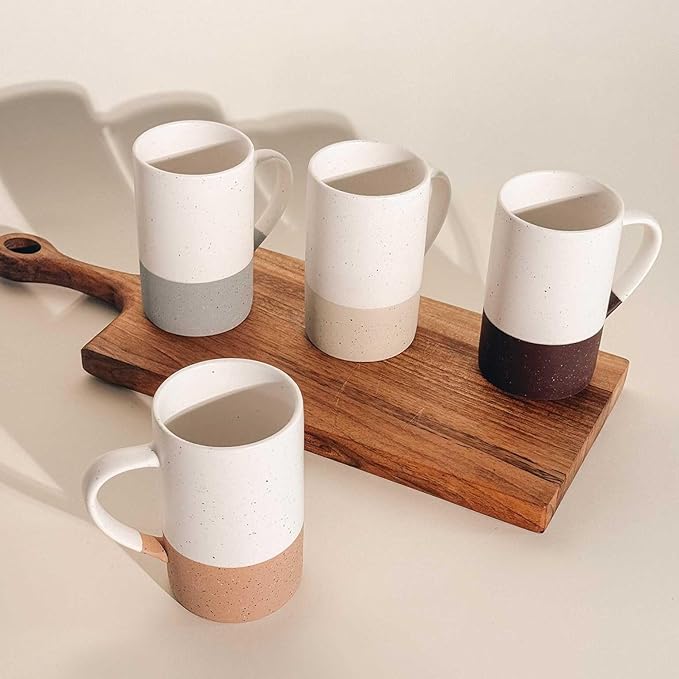 MORA Ceramics 12oz Coffee Mug Set of 4 - Ceramic Tea Cups with Handle - Microwave and Dishwasher Safe, Perfect For Cup or Mug Lovers - Rustic Matte Glaze, Modern Design Mugs - Assorted Colors