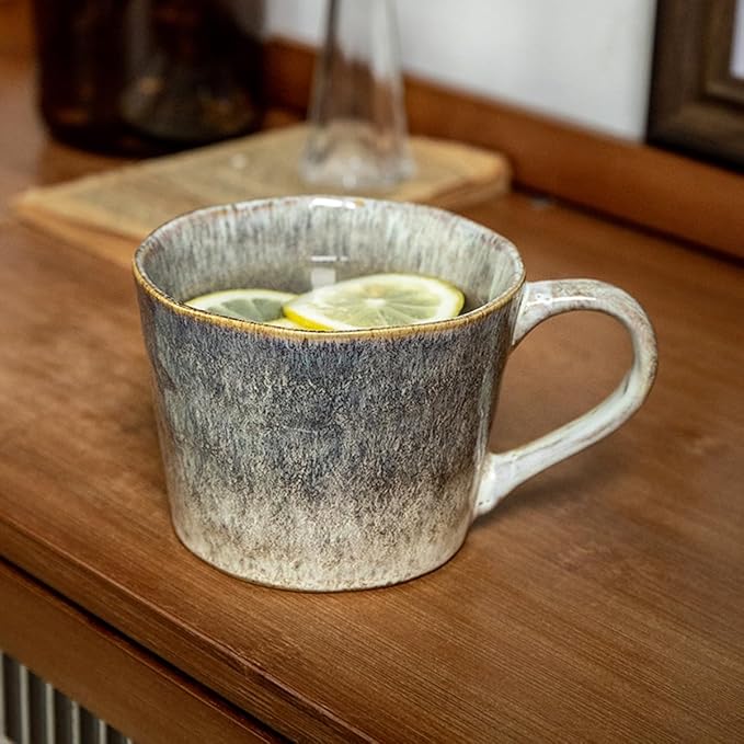 Ceramic Coffee Mug, 12 oz Tea Cup with Handle, Vintage Coffee Cup for Office and Home, Dishwasher and Microwave Safe, Purple Grey