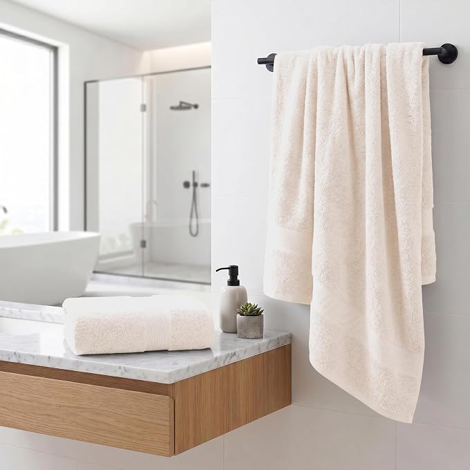 Superior 100% Organic Cotton Bath Towel Set of 3, Daily Use for Bathroom, Guest Bath, Quick Dry, Spa, Resort Towels, Absorbent, Home Essentials, 3-Piece Bath Towels, Oregon Collection, Ivory