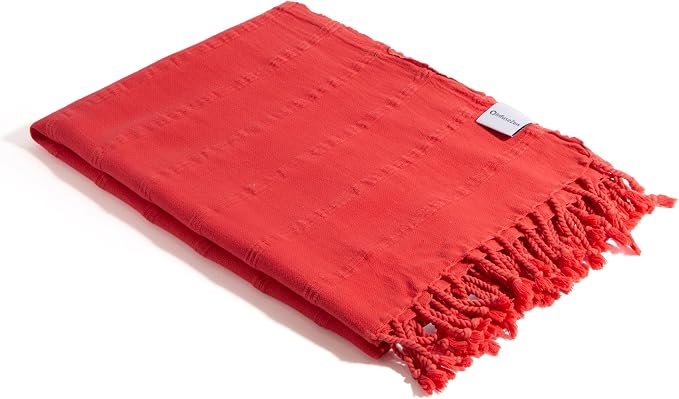 InfuseZen Stonewashed Turkish Cotton Bath and Beach Towel - Coral | 100% Organic, Thin, Soft, Lightweight, Absorbent, Quick-Drying, Large Peshtemal, Sand-Resistant for Shower, Pool, Spa, Travel