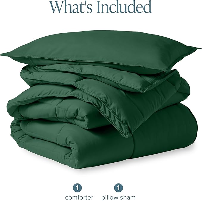 Bare Home Comforter Set - Twin/Twin Extra Long Size - Ultra-Soft - Goose Down Alternative - Premium 1800 Series - All Season Warmth (Twin/Twin XL, Forest Green)