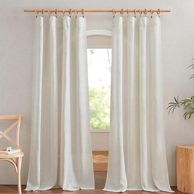 NICETOWN Linen Sheer Curtains for Living Room 108 inch Long, Rod Pocket & Back Tab Privacy with Light Filtering Linen Weave Window Drapes for Bedroom/Villa, Burlap, W52 x L108