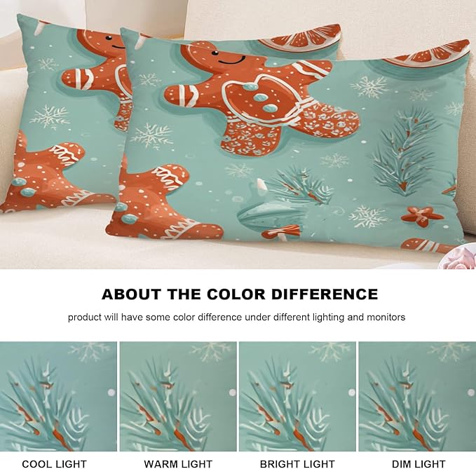 Shrahala Gingerbread Christmas Candy Decorative Throw Pillow Cover, Retro Christmas Candy Pattern Lumbar Pillowcase Blended Double-Sided No Inserts for Bedroom Living Room Set of 2 (12 x 20 in)