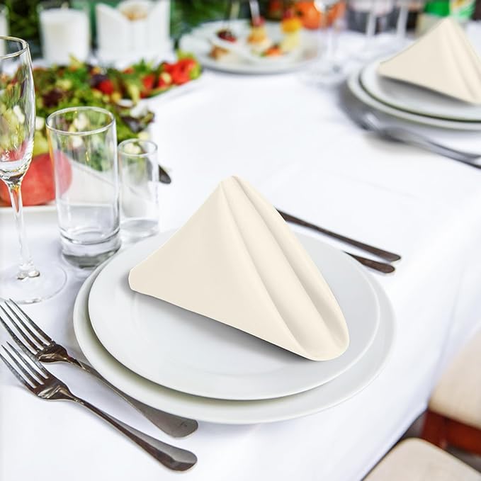 SuperO Set of 40 Cloth Napkins 17 x 17 Inch, Polyester Solid Washable Dinner Napkins with Hemmed Edges,Great for Restaurant, Wedding and Party(Ivory)