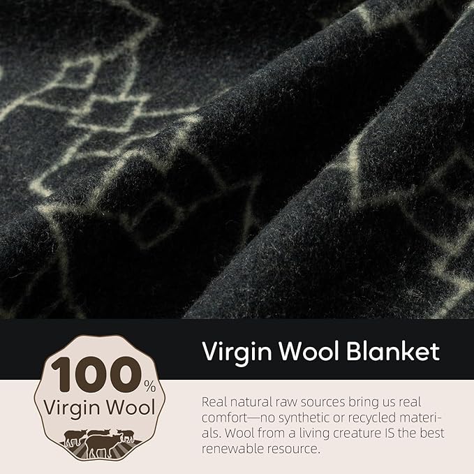 Molithe 100% Wool Blanket, 62" x 86", Warm, Thick, Washable, Military Wool Blanket, Great for Camping, Outdoors, Sporting Events, Survival Kits Star