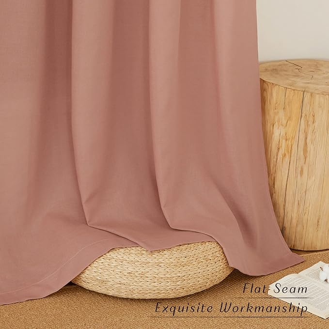 NICETOWN Thick Linen Terracotta Curtains for Bedroom, Rod Pocket & Back Tab Flax Semi Sheer Drapes Privacy Assured with Light Filtering for Girls/Princess Room, W55 x L84, 2 Pieces