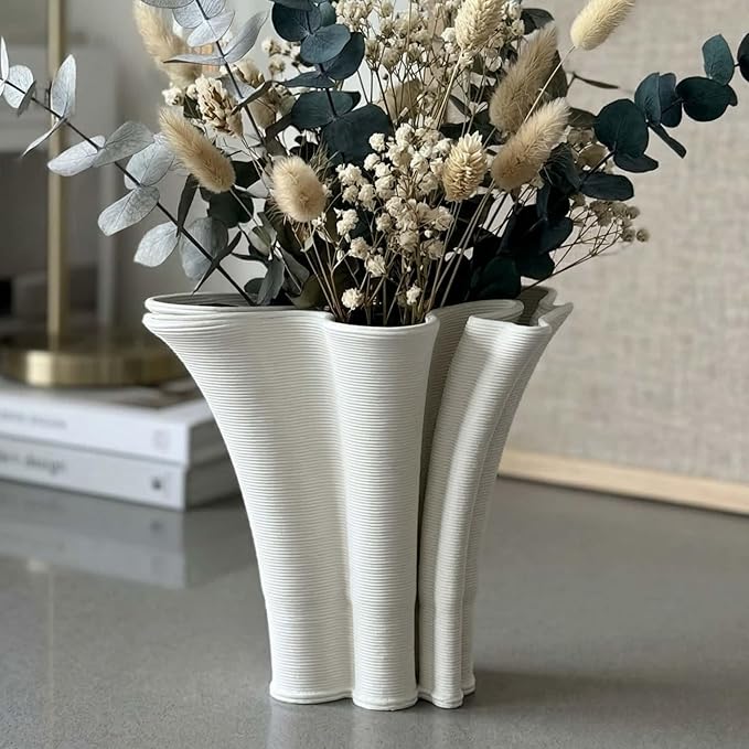 White Ceramic Vase for Home Decor, Boho Artistic Irregular Shape Decorative Vase, Unique Modern Accent for Living Room Bedroom or Entryway