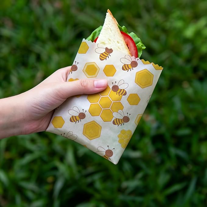 Reusable Beeswax Wraps, 9 Pack For Sandwich, Bread, Fruit, Bowl, Organic, Sustainable, Zero Waste, Plastic-Free, Eco-Friendly Food Storage, 1XL, 3M, 5S, Bee and Honeycomb Pattern