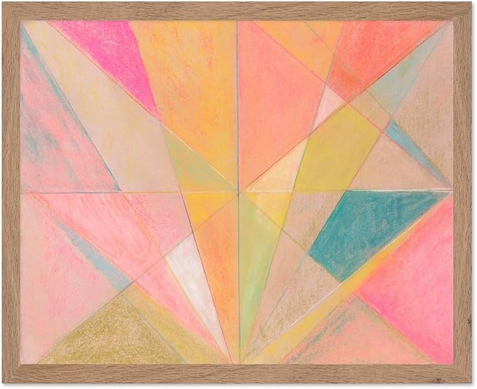 Monem Art Colorful Geometric Abstract Painting Print - Pastel Art Deco Style Art Poster - Wall Decor for Living Room, Bedroom or Office - 12x16 Beige Framed Wall Art by Renee Stramel
