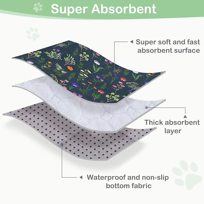 Washable Pee Pads for Dogs, 2 Pack Super Absorbent pee pads for dogs Reusable pee pads for dogs large 100% Waterproof puppy pads pet training pads for Potty, Playpen, Crate, Sofa, Car, 18'' x 24''
